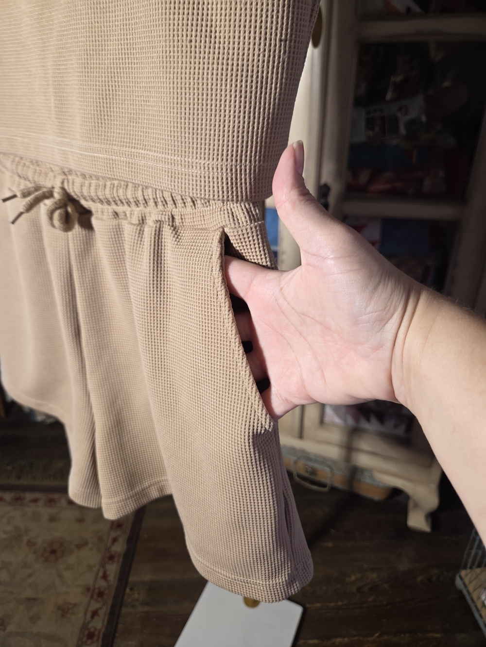 Beige Ribbed Tank & Drawstring Short Set - Women - Picture 2 of 4